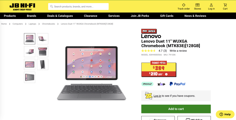 JB Hi-Fi: Lenovo Duet 11″ WUXGA Chromebook (MTK838) [128GB] – Was $599, now $389